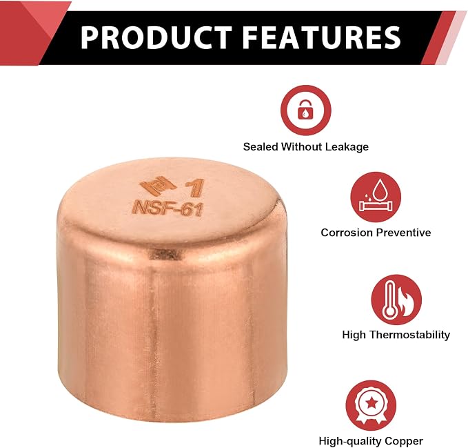 10 Piece EFIELD 1-inch Solder Copper Pipe End Cap | Copper Plumbing Fittings - Image 3