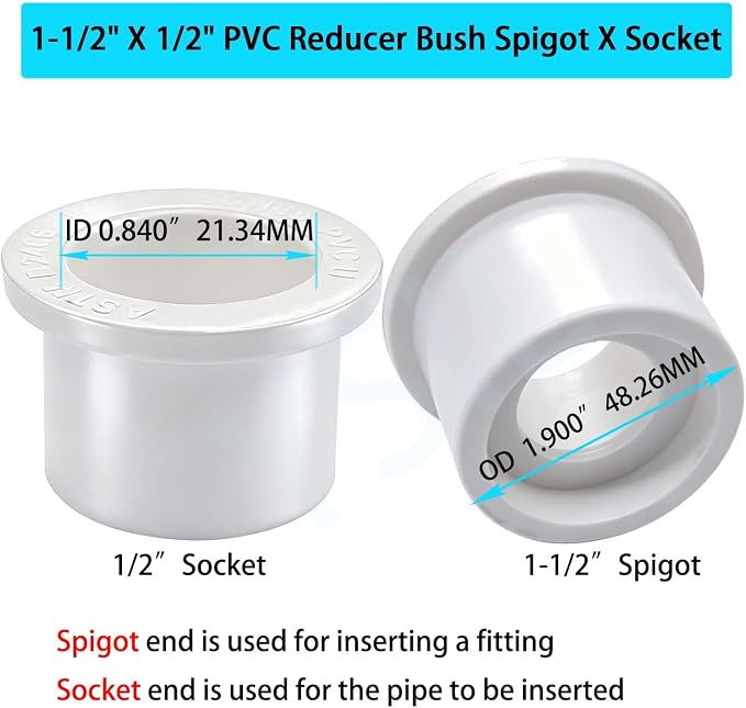 YSIL 10Pack 1-1/2" X 1/2" PVC Reducer Bushing Fitting | PVC Pipe Reducer Bush - Image 2