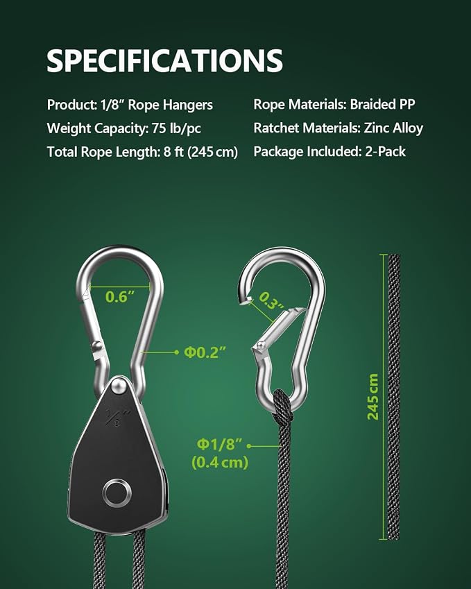 2-Pack 1/8” Rope Hanger, Heavy Duty Ratchet Tie Down Strap | Adjustable Tie-Down - Image 6