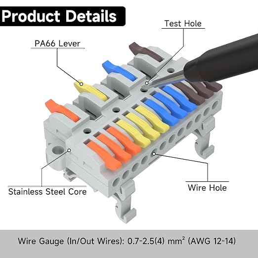 2Pcs Lever Wire Connectors, 4 in 12 Out, 0.7-2.5 mm² | Quick Wiring DIN - Image 5