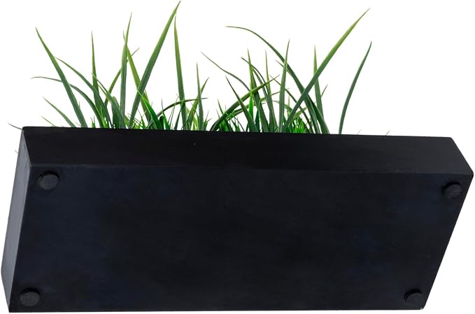MyGift 14 Inch Artificial Grass Plant in Matte Black Wood Rectangular Pot | - Image 7