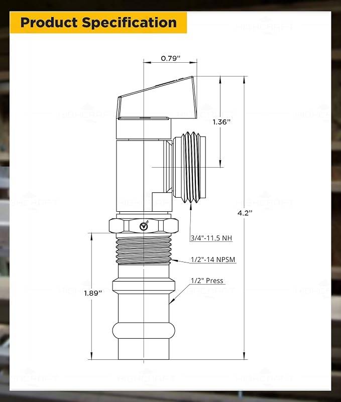 Highcraft 540S Washing Machine Replacement Valve 1/2’’ Press Inlet x 3/4’’ MHT - Image 2