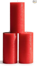 Large Pillar Candles 3x6 Inch – Set of 3 Unscented Dripless Red Candles by CANDWAX