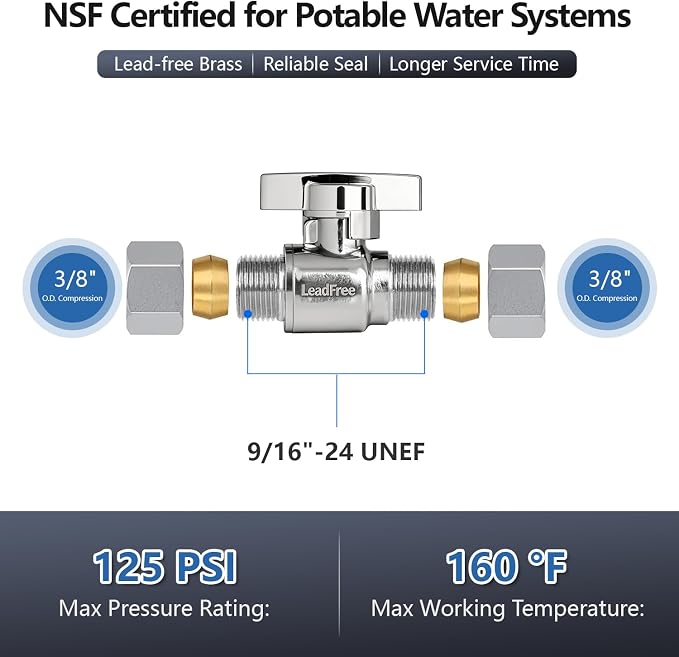 WiseWater 3/8" Compression x 3/8" Compression Straight Stop Valve | Heavy Duty - Image 2