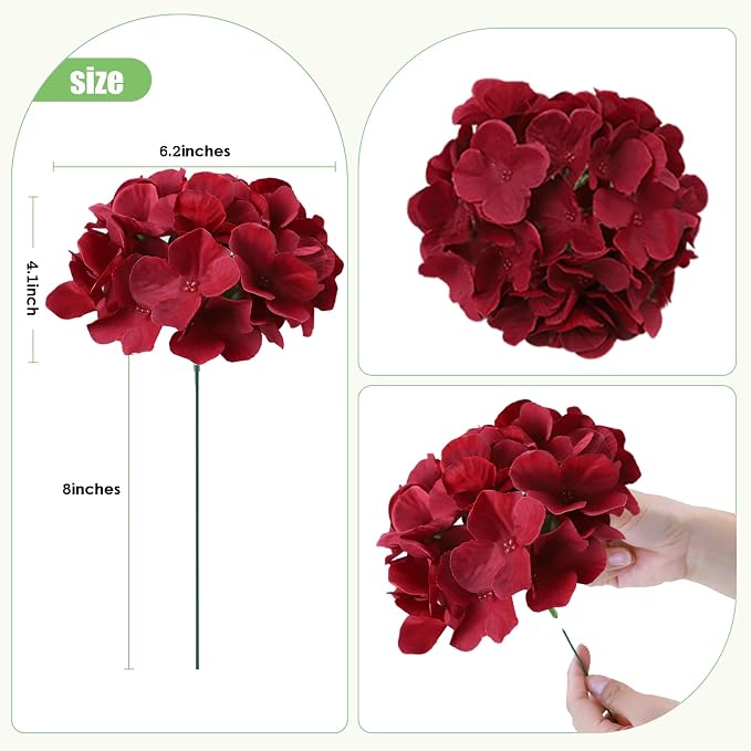 AVIVIHO 65Pcs Fake Flowers Burgundy Hydrangea Artificial Flowers Bulk Silk - Image 5