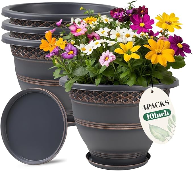 10 Inch Plaid Plant Pots 4 Pack by Usocik