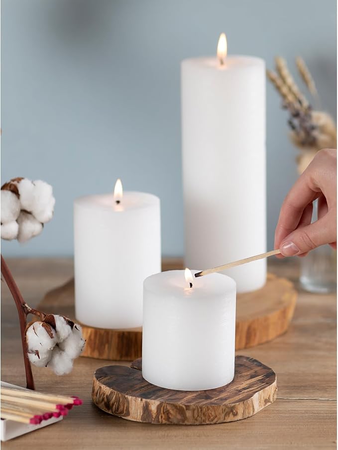 Assorted Pillar Candles Set of 3 – Sizes 3", Rustic Finish - Image 4