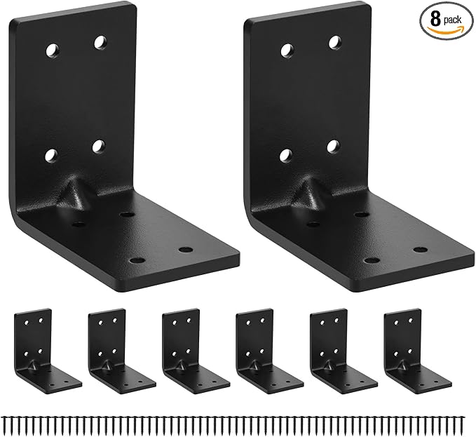 8 PCS Heavy Duty Steel Corner Brackets, DIY L Shelf Brackets, Metal Joint by MOZCORNHARDWARE