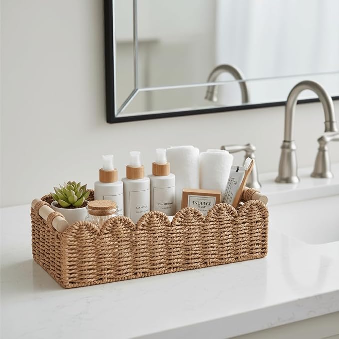 CubesLand Scalloped Toilet Paper Storage Basket W/Handle - Image 6