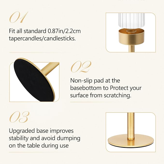 Glass Hurricane Candlestick Holders Gold, KSWING Set of 6 Taper Candle Holders - Image 7