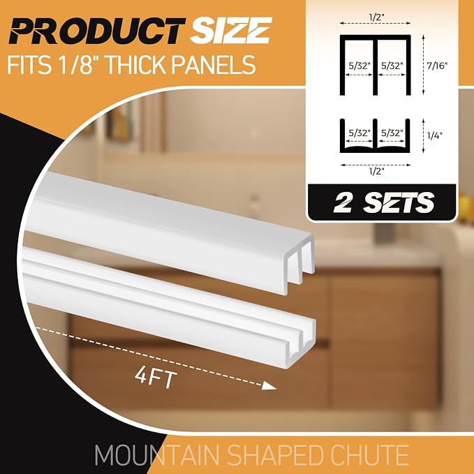 2 Sets 4FT Sliding Door Track for 1/8" Thick Panels Closet Glass Doors Plastic - Image 2