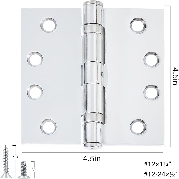 TDCHINGES Heavy Duty Door Hinges 4.5 Inch x 4 1/2" Polished Chrome Square | 1 - Image 2