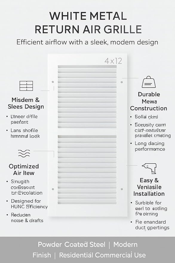 6 x 10 Inch Return Air Vent Cover, Solid Steel HVAC Grille - Image 2