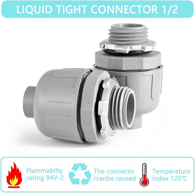 10-Pack 1/2" NPT Liquid Tight Connector Conduit Fitting UL PVC Straight | UV - Image 4