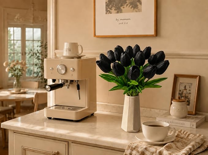 Mandy's 20pcs Artificial Black Tulips | 13.5 Inch Lifelike PU Tulips Faux - Image 8