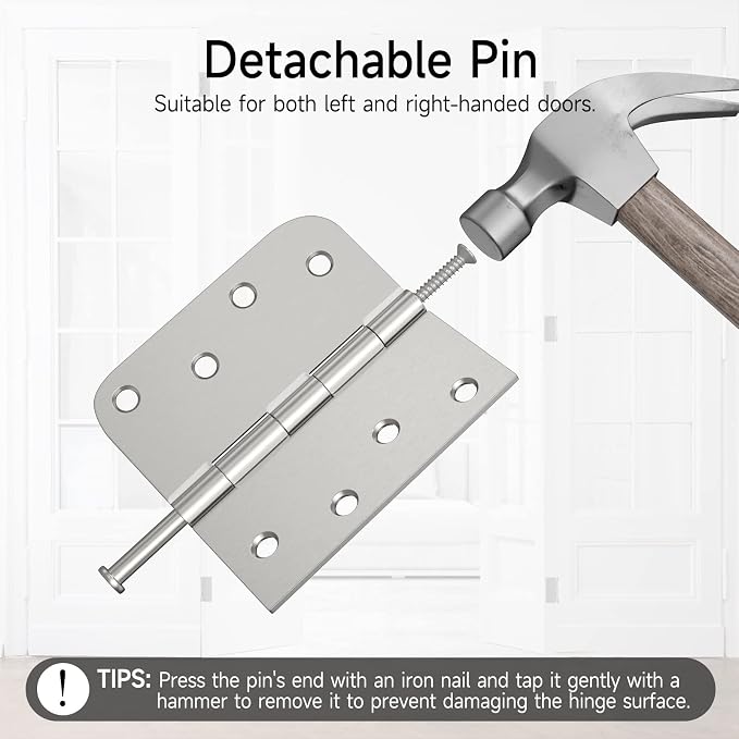 HOSOM 6 Pack 4 Inch Brushed Nickel Door Hinges - Image 5
