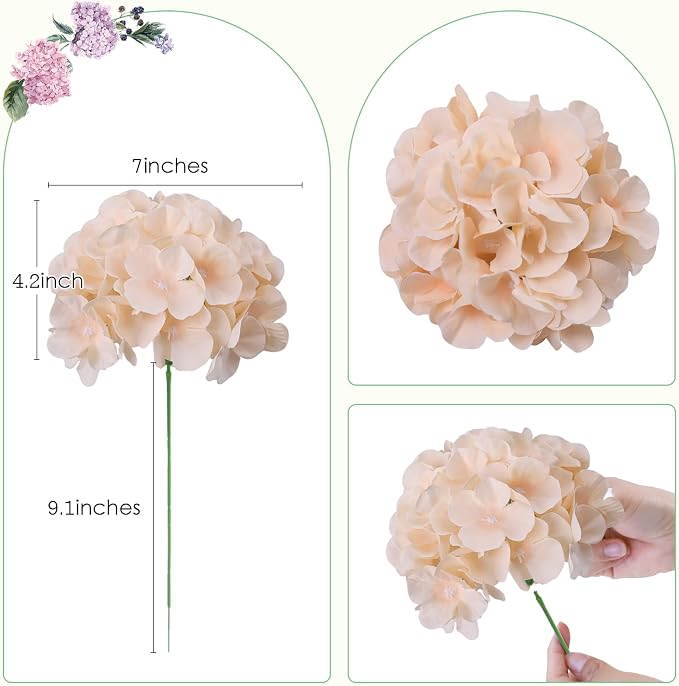 AVIVIHO 10pcs Fake Flowers Champagne Hydrangea Artificial Flowers Bulk Silk - Image 3