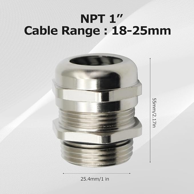 MAKERELE NPT Cable Glands 1" Nickel-Plated Brass IP68 Waterproof, Adjustable - Image 2
