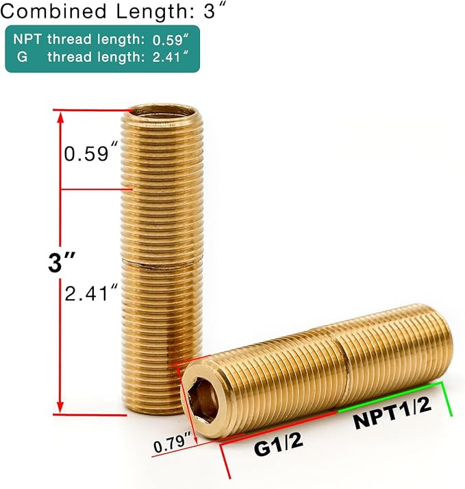 Brass Pipe Adapter Plumbing, G1/2" Male Thread to NPT1/2" Male Pipe Fitting - Image 6