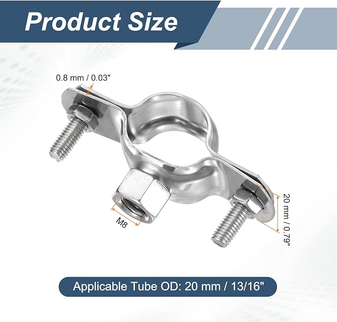 HARFINGTON 8 Pcs Adjustable Pipe Bracket Clamps 13/16" Stainless Steel Wall - Image 2