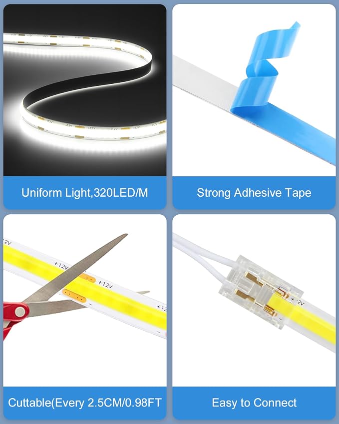 COB LED Shelf Lighting Cold White 12V Cabinet Light Plug in 16.4FT | 60W 7-in-1 - Image 4
