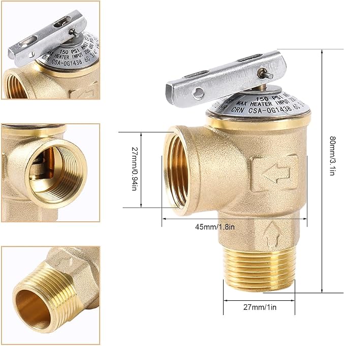 150PSI Temperature and Pressure Relief Valve 3/4" NPT Threaded, Push to Connect - Image 2