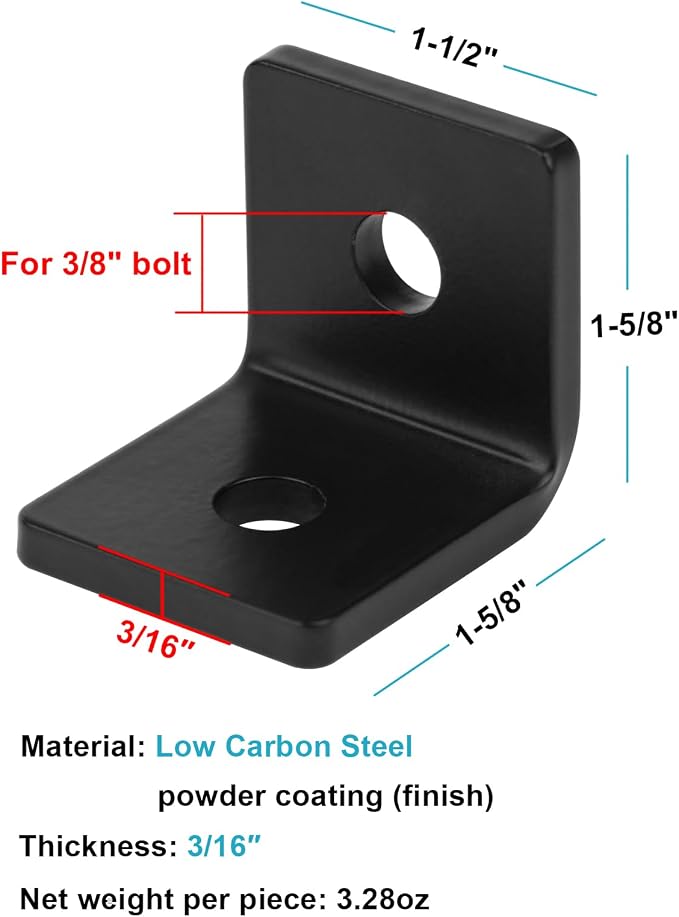 10 PCS 1-1/2" Heavy Duty L Angle Bracket, 3/16" Thick - Image 2
