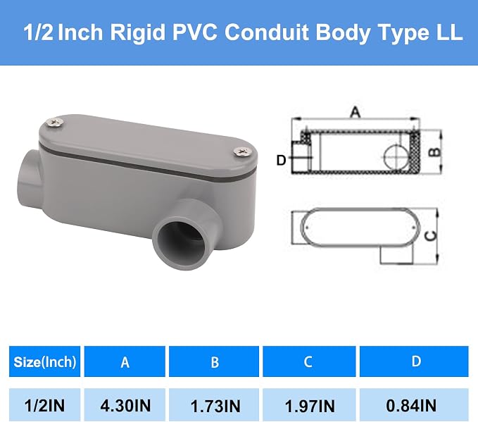 4Pack 1/2 Inch Rigid PVC Conduit Body Type LL 0.50IN PVC Conduit Bodies LL Type - Image 2