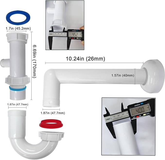 White 1-1/2" Kitchen Sink Drain P-Trap Plumbing Kit, J-Bend - Image 5