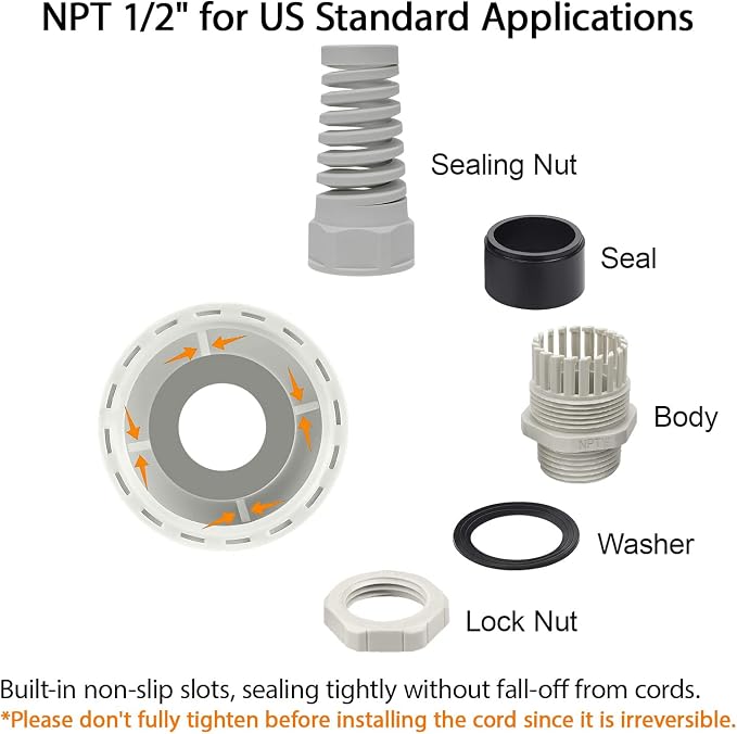 20Pcs NPT 1/2" IP68 Waterproof Cable Gland Flex Spiral Strain Relief Grey Nylon - Image 3