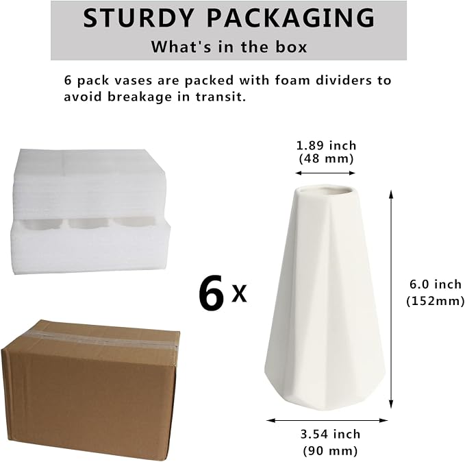 YANLING Modern White Vase for Flowers 6 Pack, Ceramic Vases for Pampas | Grass - Image 4