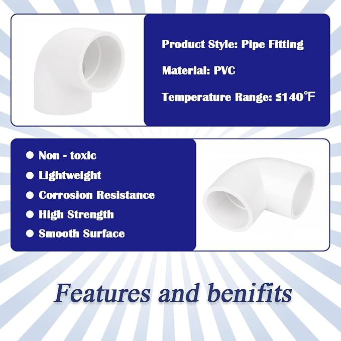 2PCS 1-1/2 Inch White PVC 90 Degree Elbow Adapter Pipe Fittings 2 Way Right - Image 3