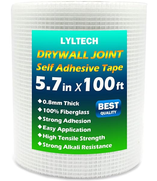 LYLTECH Fiberglass Drywall Mesh Tape 5.7in x 100ft Self-Adhesive Mesh | 13 Mesh by LYLTECH