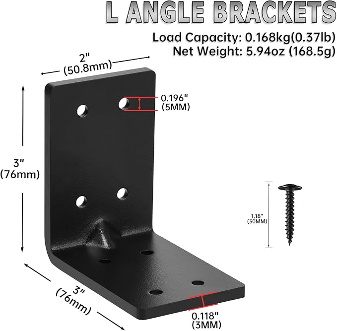 4 PCS Heavy Duty Steel Corner Brackets, DIY L Shelf Brackets, Metal Joint - Image 2