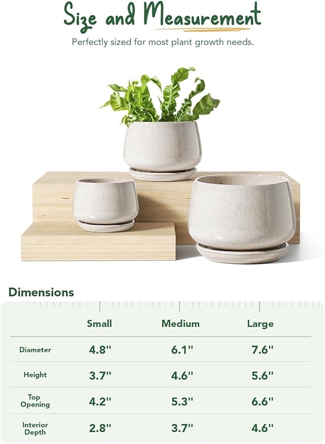 LE TAUCI Plant Pots, 4.1+5.1+6.5 inch, Ceramic Planters - Image 2