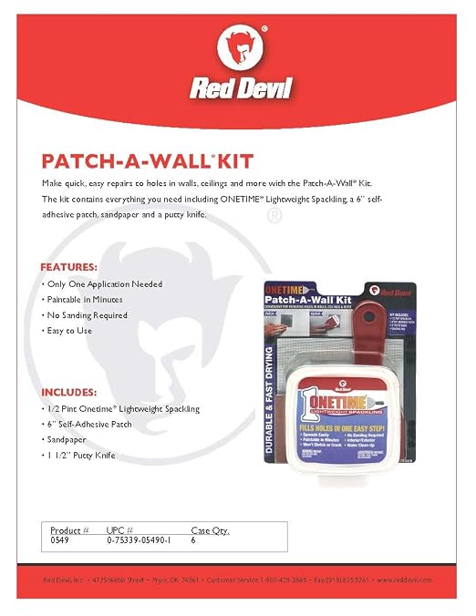Red Devil 0549 ONETIME Lightweight Spackling Patch-A-Wall Kit, 1/2 Pint - Image 5