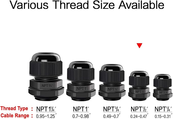 100 Pack NPT 1/2" Cable Glands Waterproof Adjustable 6-12mm Cable Connectors - Image 7