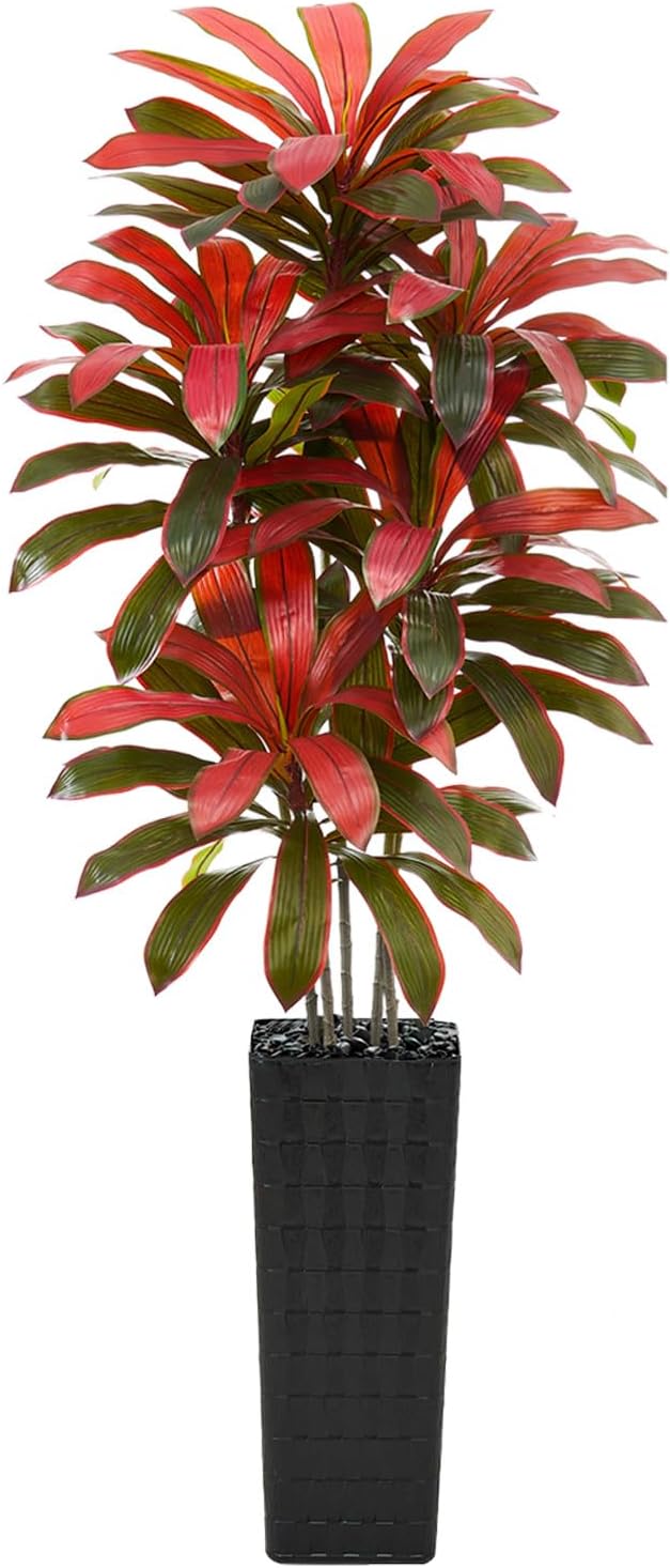Artificial Dracaena Tree: 7FT Fake Plants Silk Faux Trees（Black Pot） | by TNGGNT