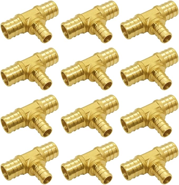 Hooshing 12PCS 3/4" x 3/4" x 1/2" Pex Reducing Tee Fittings, Brass Barb Crimp by Hooshing