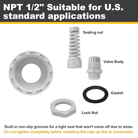 5 Pack NPT 1/2 Joint, Waterproof Cable Strain Relief, Spiral Adjustable - Image 2