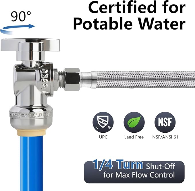 WiseWater Push Fit Angle Stop Valve 1/2" Push x 1/4" Compression Shut Off | - Image 3