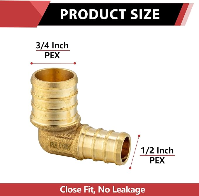 25-Pack EFIELD Pex Crimp Brass Fittings 3/4" X 1/2" Reducing Elbow | ASTM - Image 2