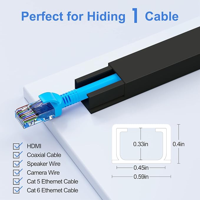 Yecaye Cord Hider, 113in One-Cord Cable Raceways, W0.59in H0.4in, Easy Install - Image 2