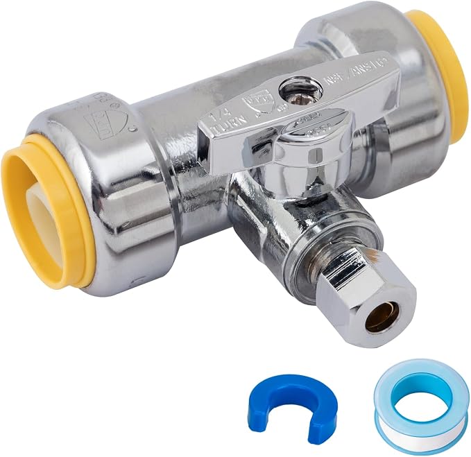 3/4 x 3/4 x 1/4 Inch Compression Tee Stop Valve, 1/4 Turn, Brass | Push to by SUNGATOR