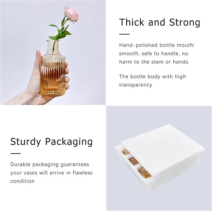 SUPMIND Glass Bud Vases Set of 5, Small Gold Amber Flower Vases in Bulk | Mini - Image 6