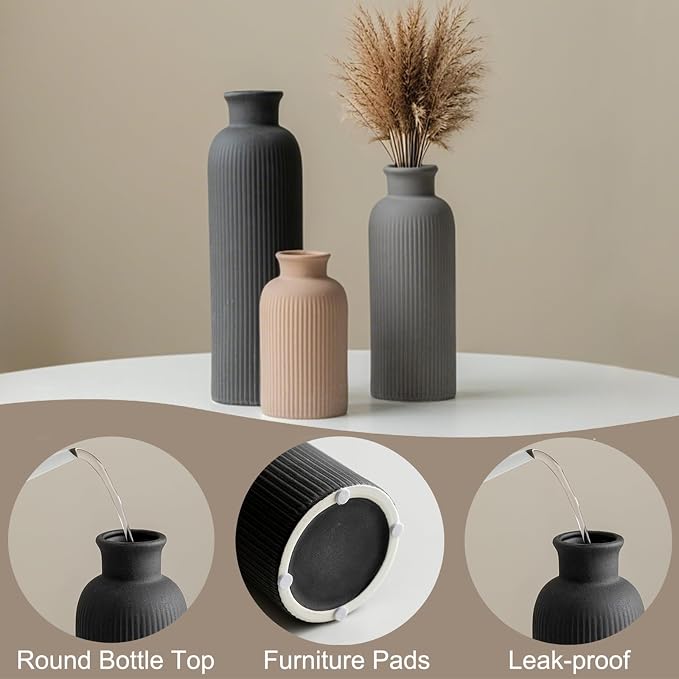 Modern Ceramic Vase Set, 3-Piece Decorative Vases - Image 4