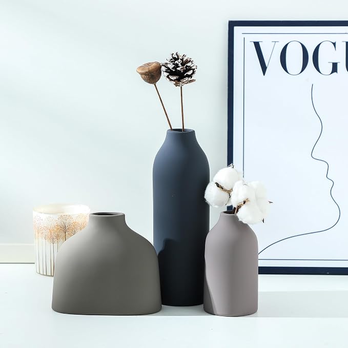 Enra Ceramic Vase Set of 3, Modern Decorative Vases - Image 7