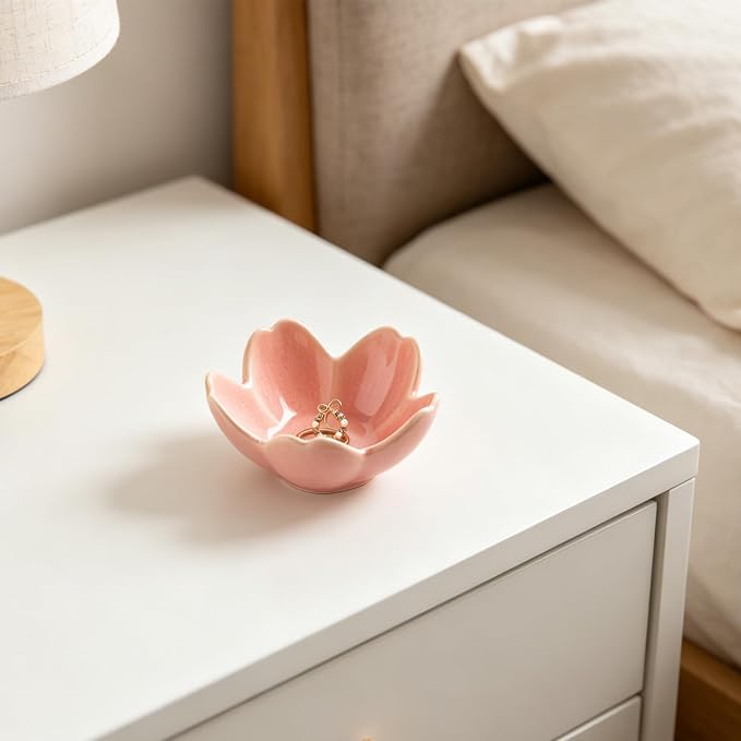 Flower Ceramic Jewelry Dish, Floral Ring Holder Tray | Petite bowl keeps rings - Image 5