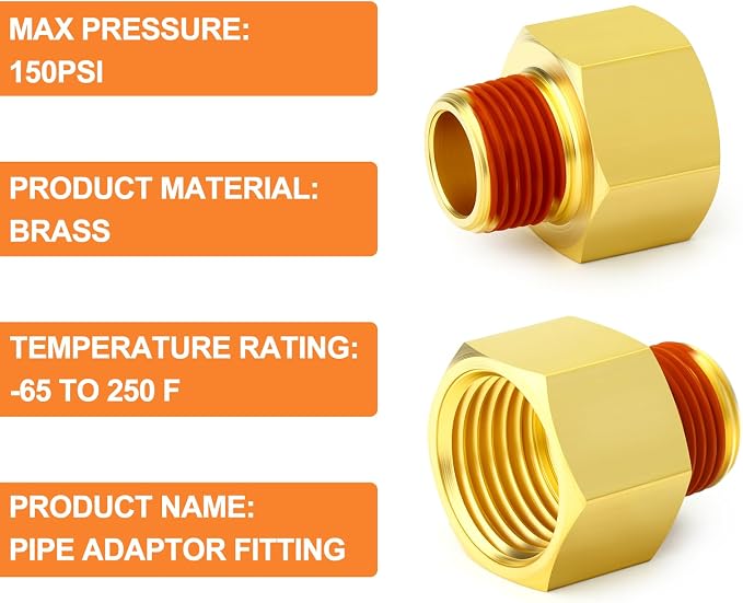 GASHER 5PCS Brass Pipe Fitting, 3/8" Female x 1/4" Male Pipe - Image 4