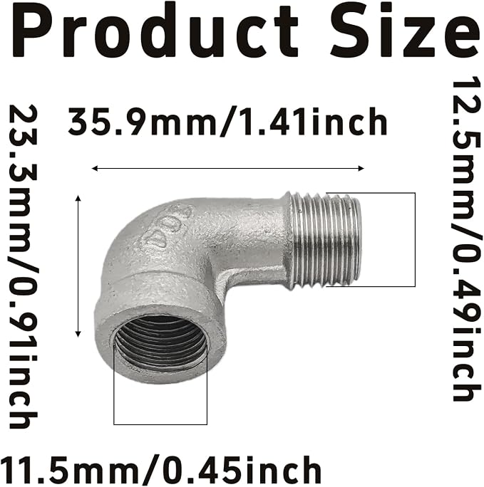 2Pcs 90 Degree Street Elbow, 1/4" NPT Male x 1/4" NPT Female, 304 Stainless - Image 2